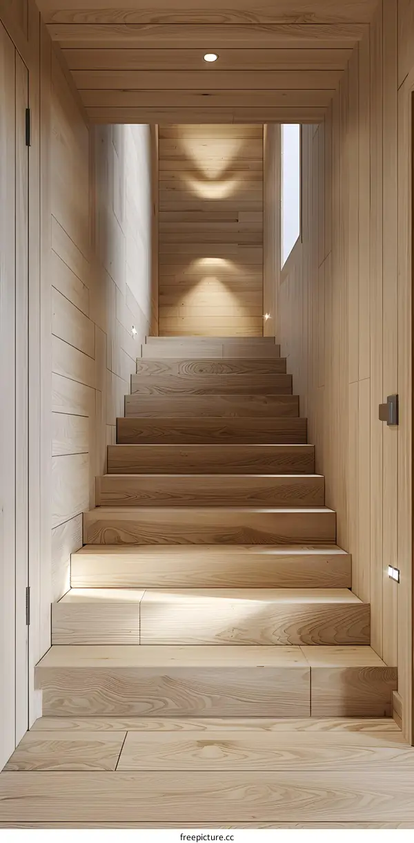 Wooden Staircase in Minimalist Home