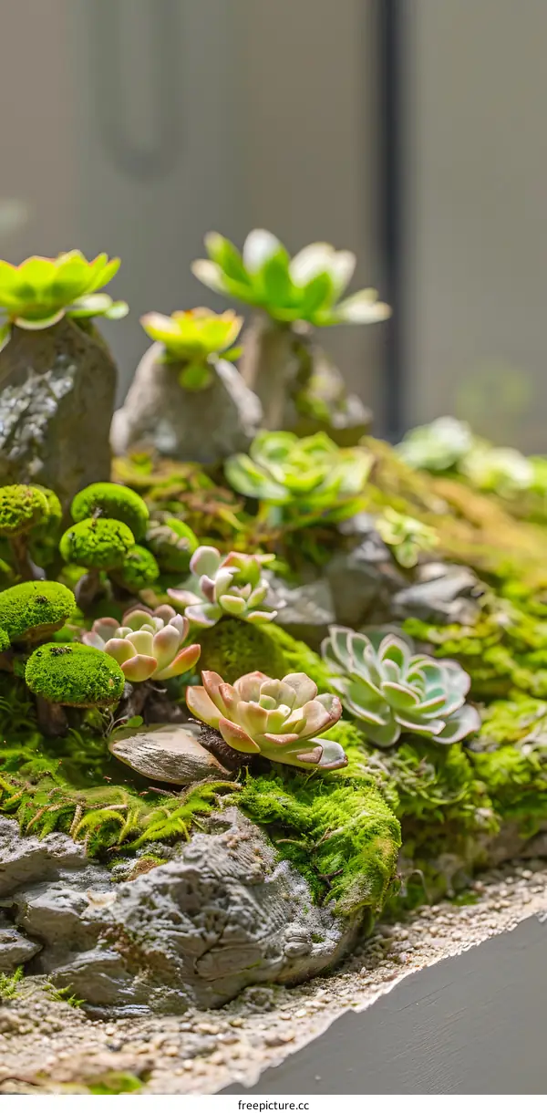 Close Up of Succulents and Moss on Rocks