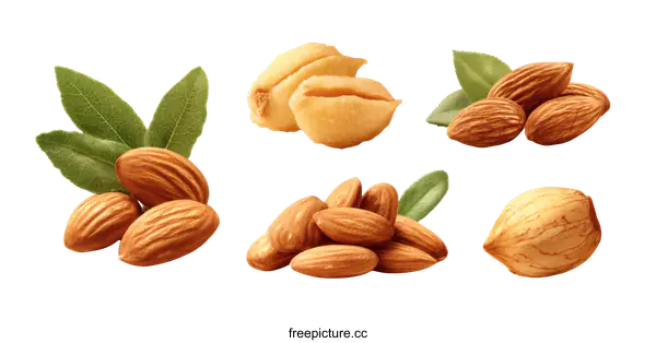 [Transparent Background PNG]Collection of Almonds in Different Poses