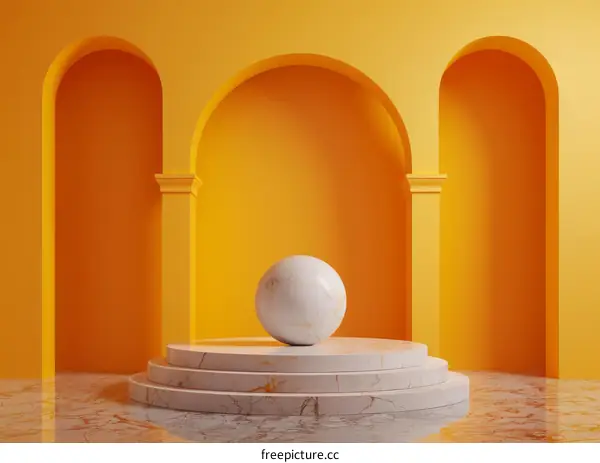 Abstract Minimalist 3D Arch Design With Yellow Background