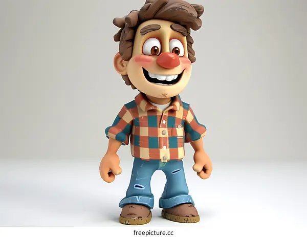 Smiling Cartoon Man with Plaid Shirt and Jeans