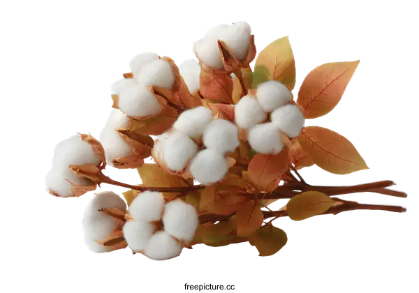 [Transparent Background PNG]Cotton Bolls with Autumnal Leaves Display