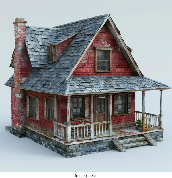 Small red wooden house with a grey roof