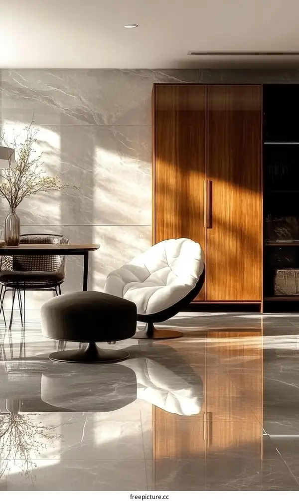 Modern Living Room with Sleek Furniture and Polished Flooring