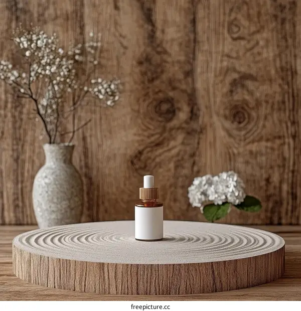 Minimalist Wooden Display with Skincare Product