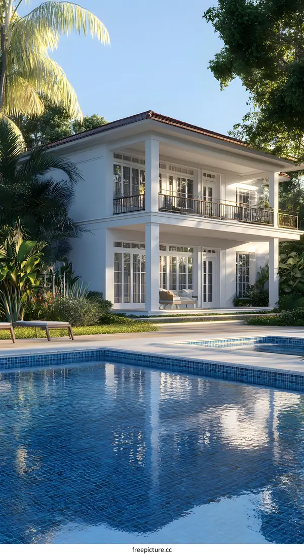 Tropical Villa with Swimming Pool and Palm Trees