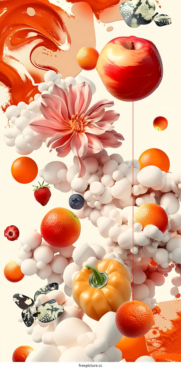 Floating Fruit and Flower Abstract Still Life