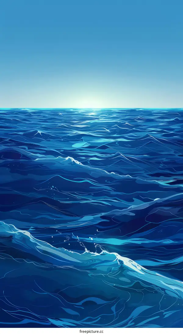 Sunlight Reflecting on Deep Blue Ocean