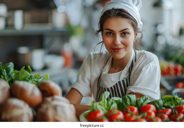 Portrait of a beautiful young female chef in a commercial kitchen