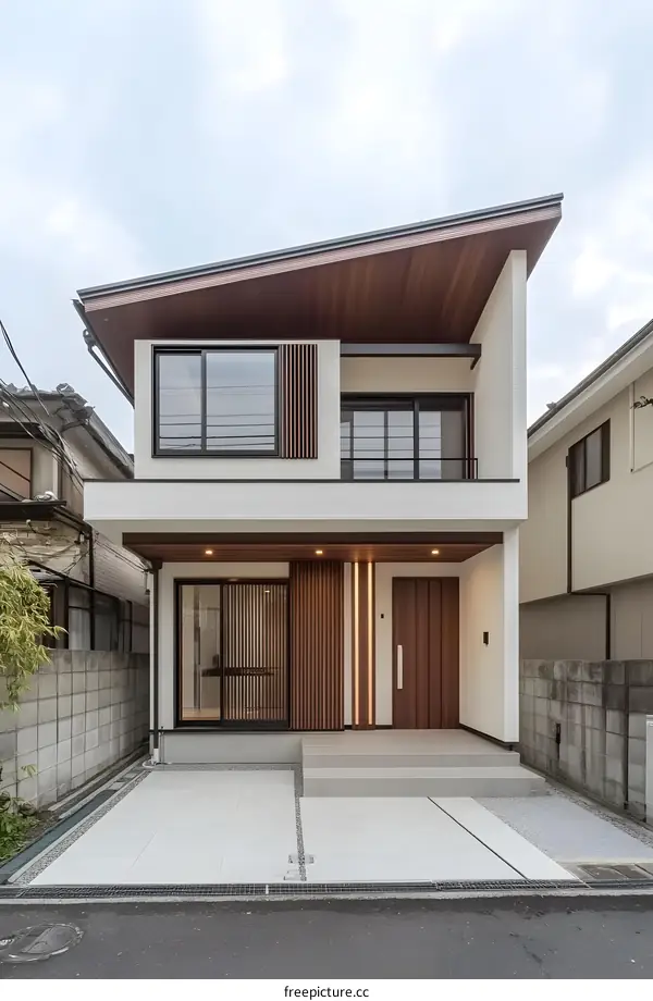 Modern White Two Story House with Wooden Accents