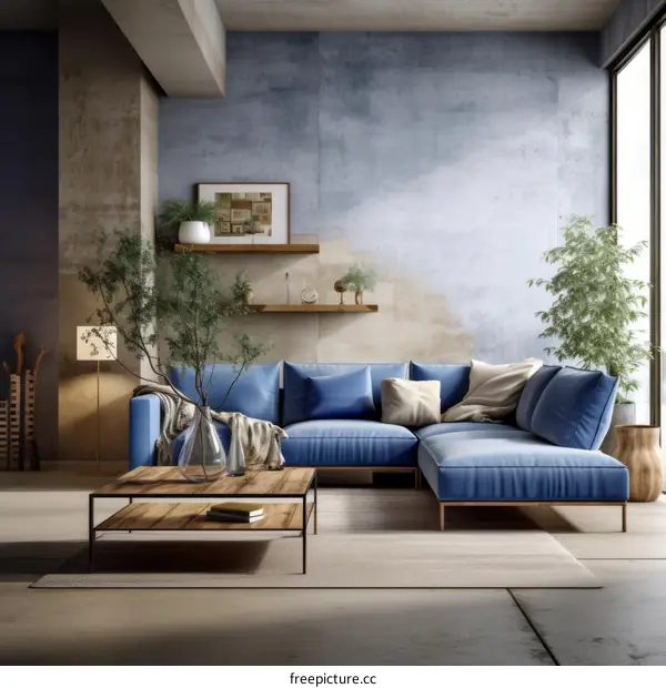 Blue Modern Minimalist Living Room Interior Design