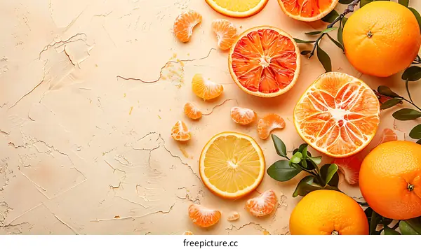Fresh Citrus Fruits on a Beige Background