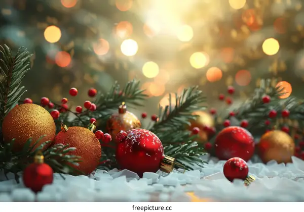 Christmas Decorations with Snow and Lights