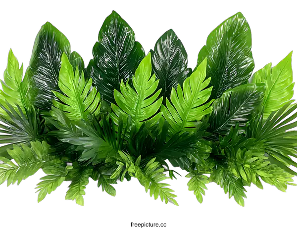 [Transparent Background PNG]Green Tropical Leaves on a White Background