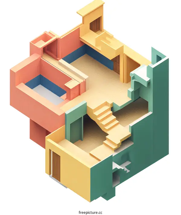 Abstract Illustration of a Colorful House Interior with Stairs