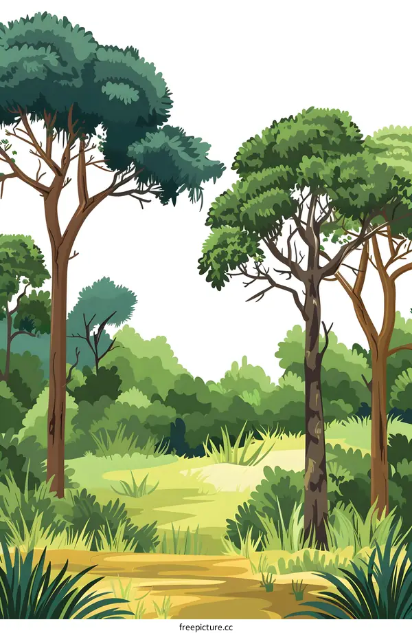 Green Forest Illustration with Trees