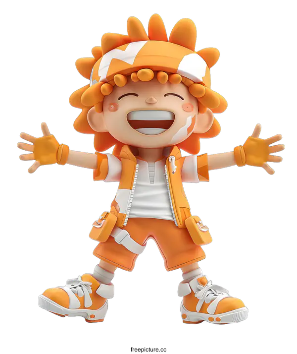 [Transparent Background PNG]3d cartoon character of a boy with orange hair and wearing orange clothes