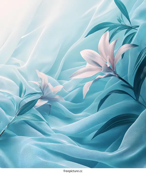 Blue Fabric with White Lily Flowers