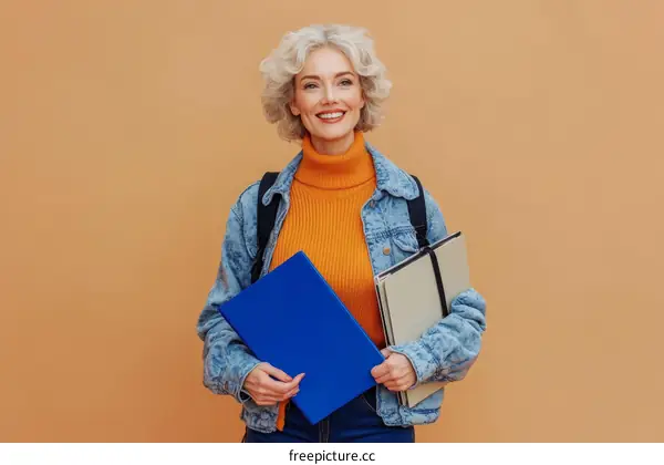 Woman Student with Folders Studio Shot