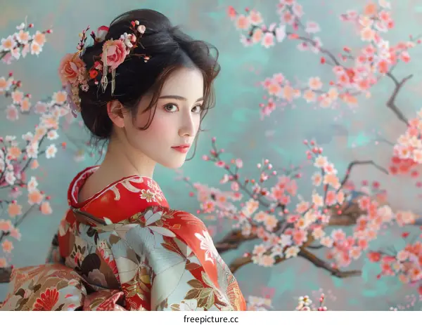 A Japanese Geisha in a Kimono