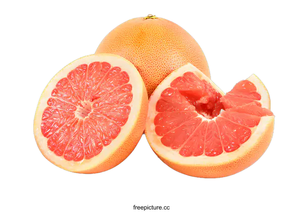 [Transparent Background PNG]Fresh Ripe Pink Grapefruit Slices Isolated on White Background