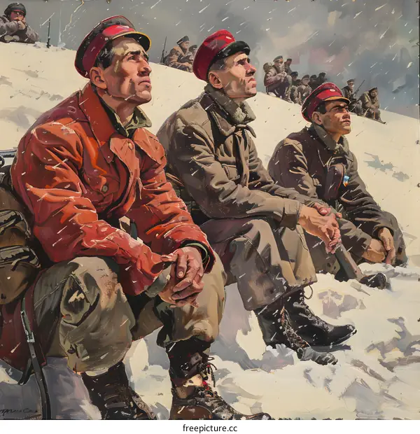 Three Soldiers on Top of a Snowy Mountain