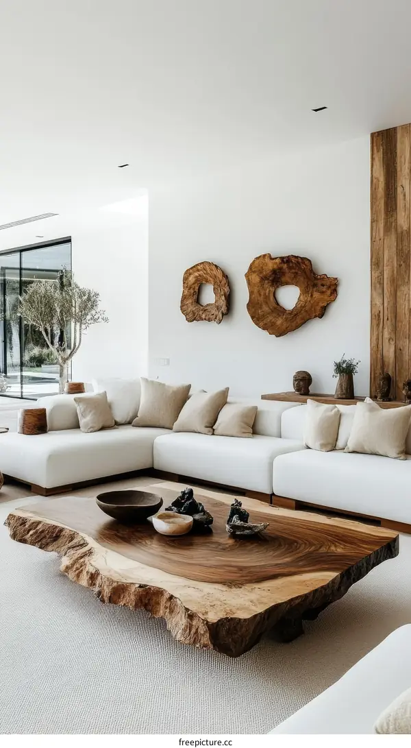 Modern Minimalist Living Room with Wooden Coffee Table
