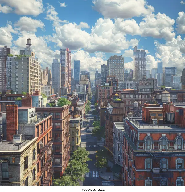 Cityscape Illustration of Urban Streets and Buildings