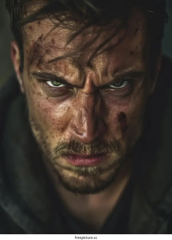 Close Up Angry Man Face Portrait