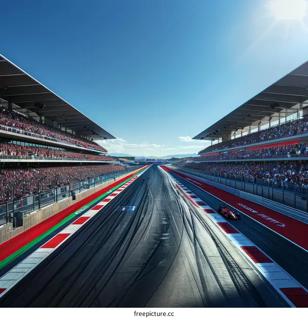 Formula One cars racing on a track with a large crowd in the stands