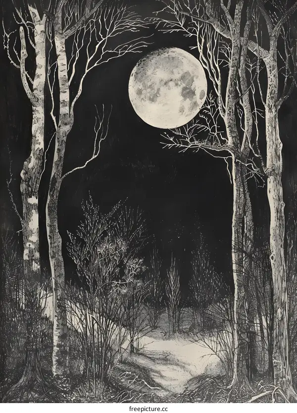 Full Moon in the Forest Illustration