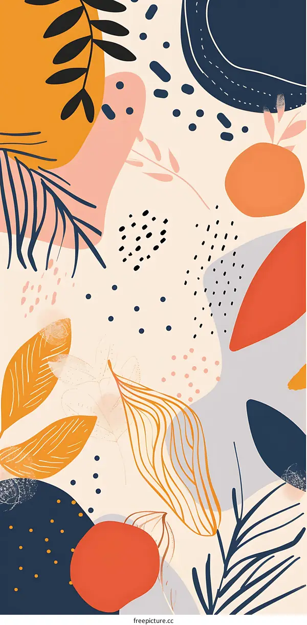 Abstract Floral Pattern with Geometric Shapes and Dots