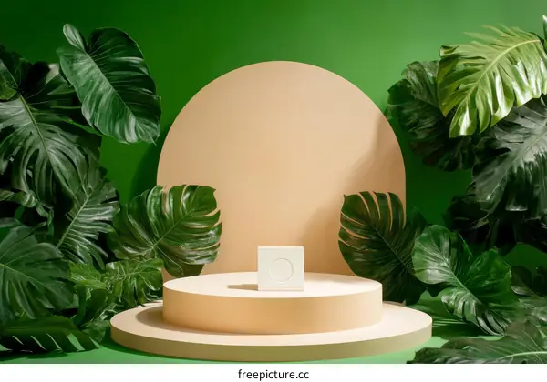 Product Display Platform with Tropical Plants