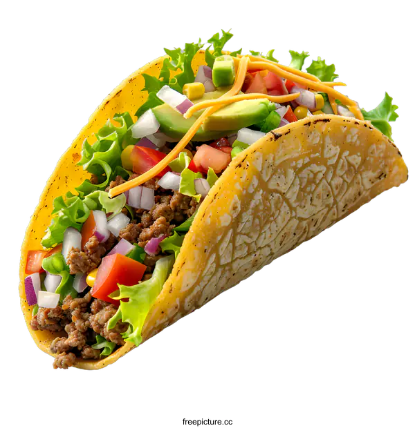 [Transparent Background PNG]Delicious Taco with Ground Beef and Vegetables
