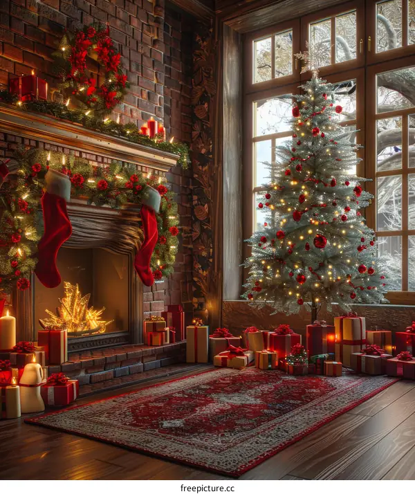 A Christmas Tree in a Cozy Living Room