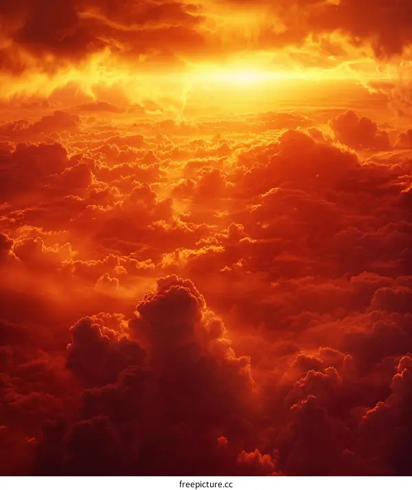A fiery sunset above the clouds