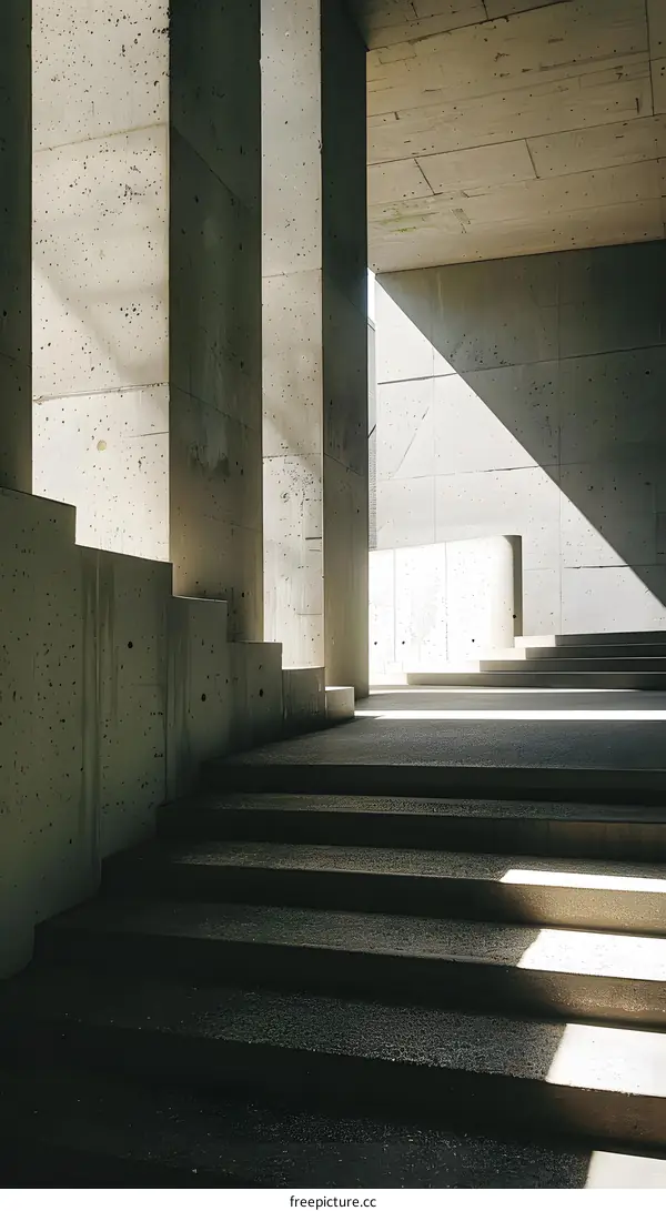 Concrete Stairs and Columns with Sunlight