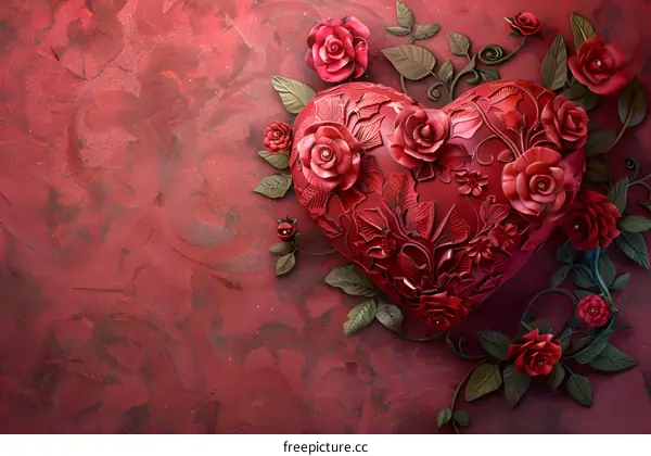 Embossed roses decorate the heart-shaped pattern