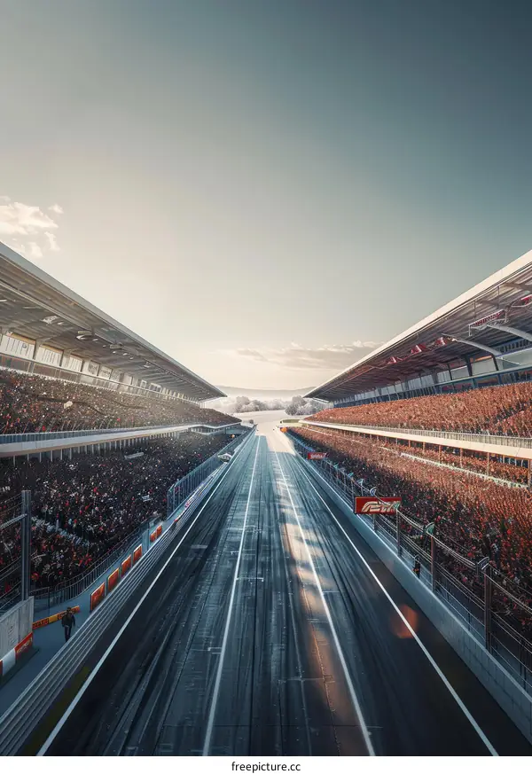 Formula One race track with empty grandstands