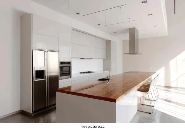 Modern White Kitchen Island with Wooden Countertop