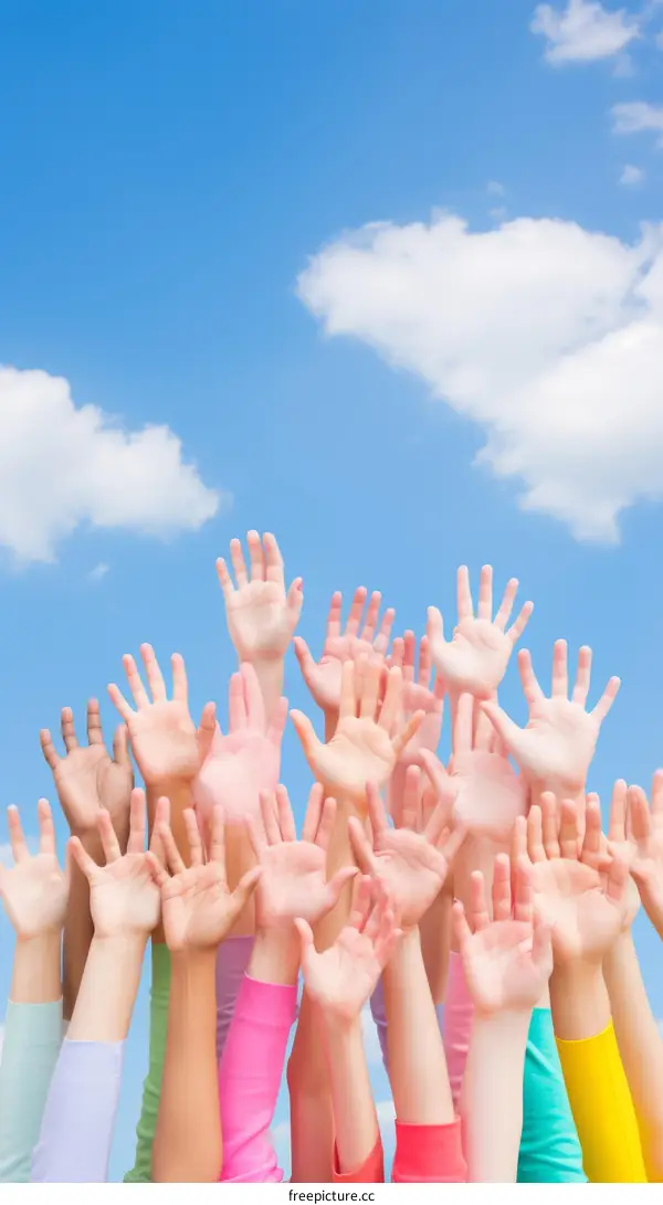 A group of people reaching their hands up in the air
