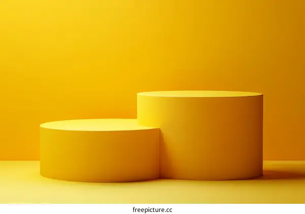 Two Yellow Cylindrical Display Stands