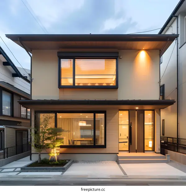 Modern Two Story House With Large Windows and Wooden Siding