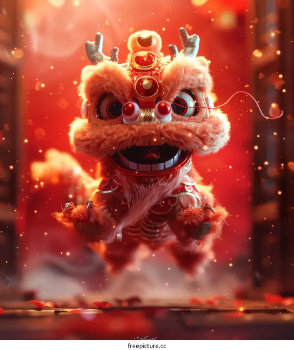Lion Dance Performance During Chinese New Year Celebration