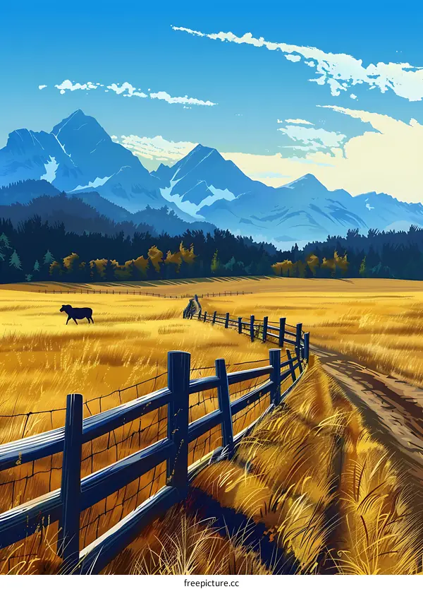 Mountain Landscape with Field and Fence