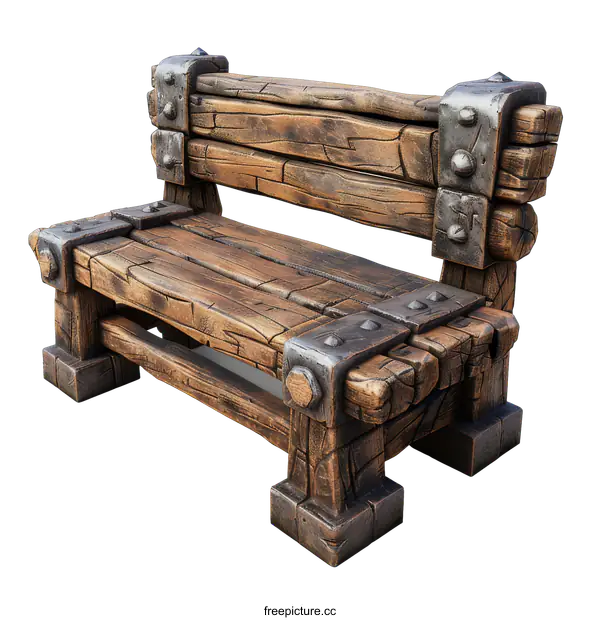 [Transparent Background PNG]Wooden Bench With Metal Brackets