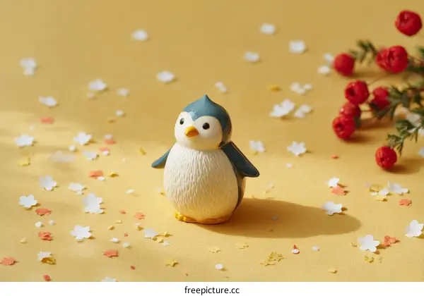 Cute Penguin Figurine on a Pastel Background