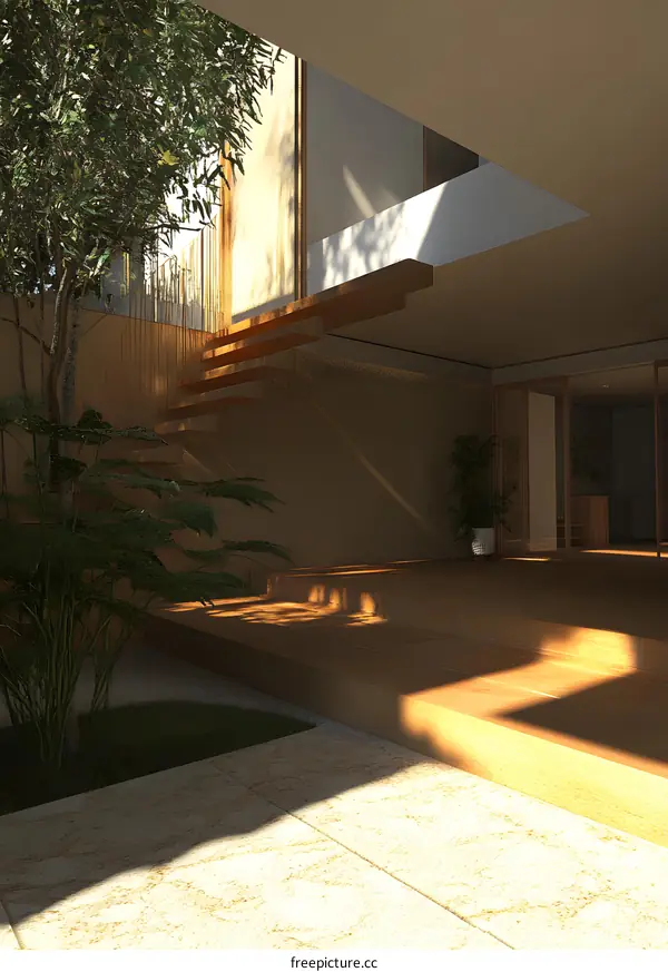 Modern Minimalist Wooden Staircase With Natural Light