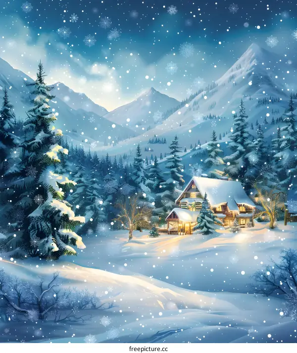 Snowy Night Cabin