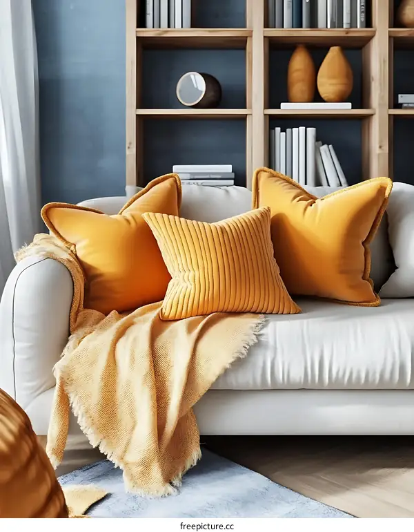 Cozy Living Room Interior Design with Mustard Cushions
